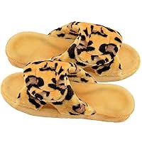 Git-up Women's Adjustable Diabetic Slippers Memory Foam House Shoes Cozy Arch Support Orthotic Heel Cup Arthritis Edema Slippers Non Slip Rubber Sole, Open Toe Fuzzy Slide Sandals for Ladies