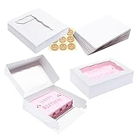 15 Pack 14x10x3.75 Inch Auto-Popup Large Rectangle Cake Boxes with Cake Boards, White Cake Boxes for Quarter Sheet Cake,Cupcakes, Donuts,Brownie&Pie