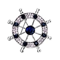 Men Nautical Brooch Badge Pin Ships Wheel Helm Pin Pin Clips Navy Style Crystal Corsages