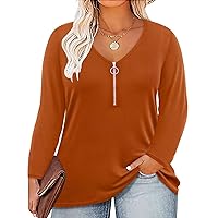 RITERA Plus Size Shirt for Women Casual Half Zipper Tops Long Sleeve Fall Blouse Brown 4XL