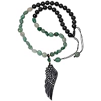 Wizock Pendant Black Obsidian Wing Beaded Chain Aventurine Necklaces for Women Adjustable Healing Crystals and Gemstones Energy Power Crystal Necklace