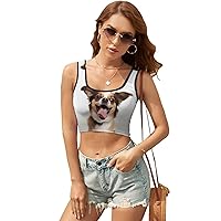 Womens Square Neck Tank Tops Horse Crossing Field Workout Tops Cropped Summer Sleeveless Shirts