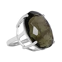 REAL-GEMS Man Made Green Amethyst 50 Carat Solid 925 Silver Oval Cut Ring for Birthday Stunning Gemstone Ring for Gifts