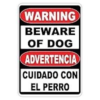 Aluminum Sign Warning Bilingual Beware of Dog Sign English & Spanish Safety Sign Tin Metal Street Yrad Sign Decor for Outdoor & Indoor 12x18 inch