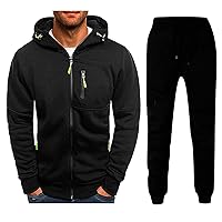 Men's Hooded Tracksuit 2 Piece Casual Full Zip Up Jogging Sweatsuit Sets Slim Fit Outfits