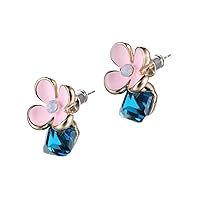 Popular Now Cute Flower Statement Stud Earrings for Women Pink Blue Crystal Rhinestone Accessories Jewelry
