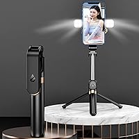 Selfie Stick Tripod,MQOUNY Extendable Selfie Stick Tripod with Dual LED Ring Light with Detachable Wireless Remote and Tripod Stand Compatible with iPhone, Samsung Galaxy and Smartphone (Black)