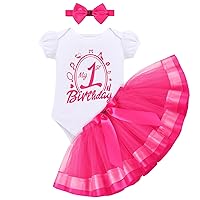 IMEKIS Toddler Baby Girls 1st Birthday Outfit Romper + Tutu Skirt + Headband Cake Smash Photo Shoot Clothes Set
