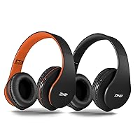 ZIHNIC 2 Items,1 Black Over-Ear Wireless Headset Bundle with 1 Black Orange Foldable Wireless Headset
