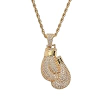 Punk Iced Out Boxing Gloves Chain Pendant Necklace Hip Hop Jewelry 18K Gold Plated Cubic-zirconia Necklace for Men Women
