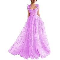 YUAOHUANG Corset Long Tulle Prom Dress with 3D Butterflies Sexy Slit Ball Gown Evening Dresses Party Wedding Formal 2024