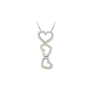 10K Yellow Gold Diamond Lover Triple Heart Design Necklace Pendant 1/5 Ctw.