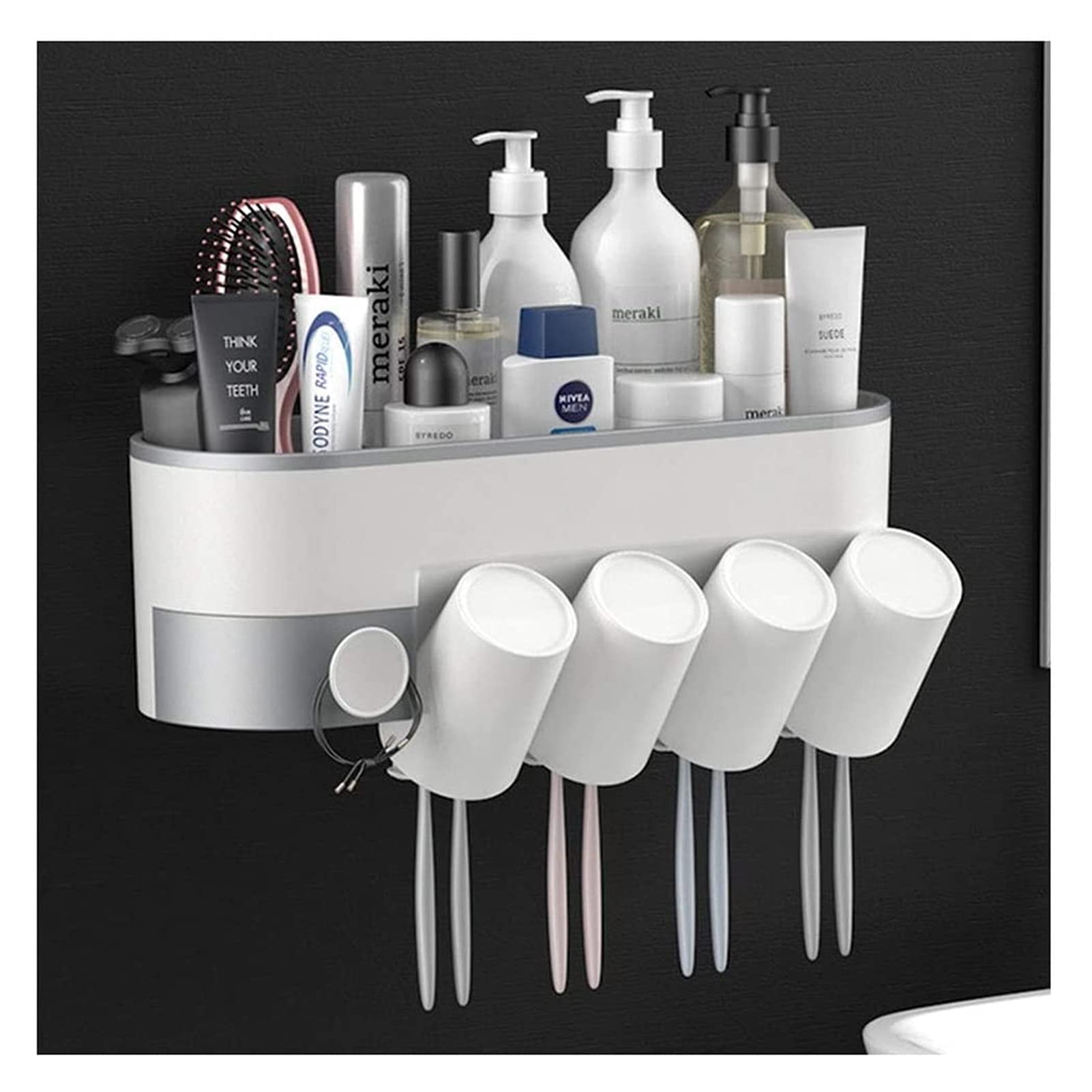 Automatic Toothpaste Dispenser, Squeezer and Toothbrush Holder ABS Wall Mounted Space Saving Toothbrush Organizer Magnetic Cups Organizer (Color : ...