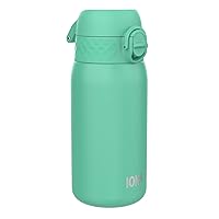 Ion8 Kids Water Bottle, Steel 400 ml/13 oz, Leak Proof, Easy to Open, Secure Lock, Dishwasher Safe, Flip Cover, Carry Handle, Easy Clean, Durable, Scratch Resistant, Carbon Neutral, Teal Green