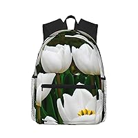 White Tulips Flower Print Backpack For Women Men, Laptop Bookbag,Lightweight Casual Travel Daypack