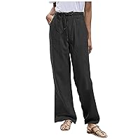 SNKSDGM Women's Wide Leg Linen Pants Summer Elastic High Waist Palazzo Pant Long Loose Fit Flowy Trousers with Pockets