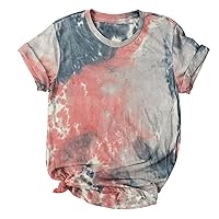 Short Sleeve Tie Dye Tops for Women Fashion 2023 Round Neck Graphic Tees Teen Girls Going Out Loose Fit Comfy Shirts