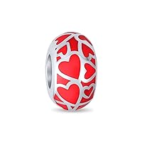 Pink Red Silver Open Heart Cutout Love Murano Glass Spacer Charm Bead For Women For Teen .925 Sterling Silver Core Fits European Bracelet