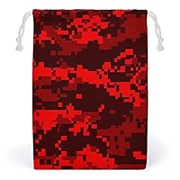 Red Camouflage Canvas Drawstring Bags Reusable Storage Bag Gifts Jewelry Pouch Organizer for Travel Home
