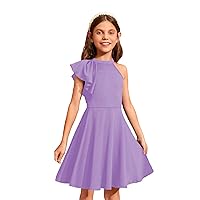 WDIRARA Girl's A Line Flowy Ruffle Sleeveless Asymmetrical Fancy Party Mini Dress