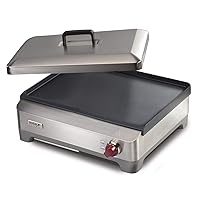 Wolf Gourmet Precision Electric Griddle, Indoor Grill, 200 sq. in, Nonstick Coating, Advanced Temperature Control, Stainless Steel, Red Knob (WGGR100S)