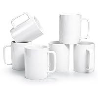 Coffee Mugs Set of 6, 18 Ounce Porcelain Mugs for Latte, Hot Tea, Cappuccino, Cocoa and Milk, Ceramic Coffee Cups with Large Handle - Dishwasher & Microwave Safe, White