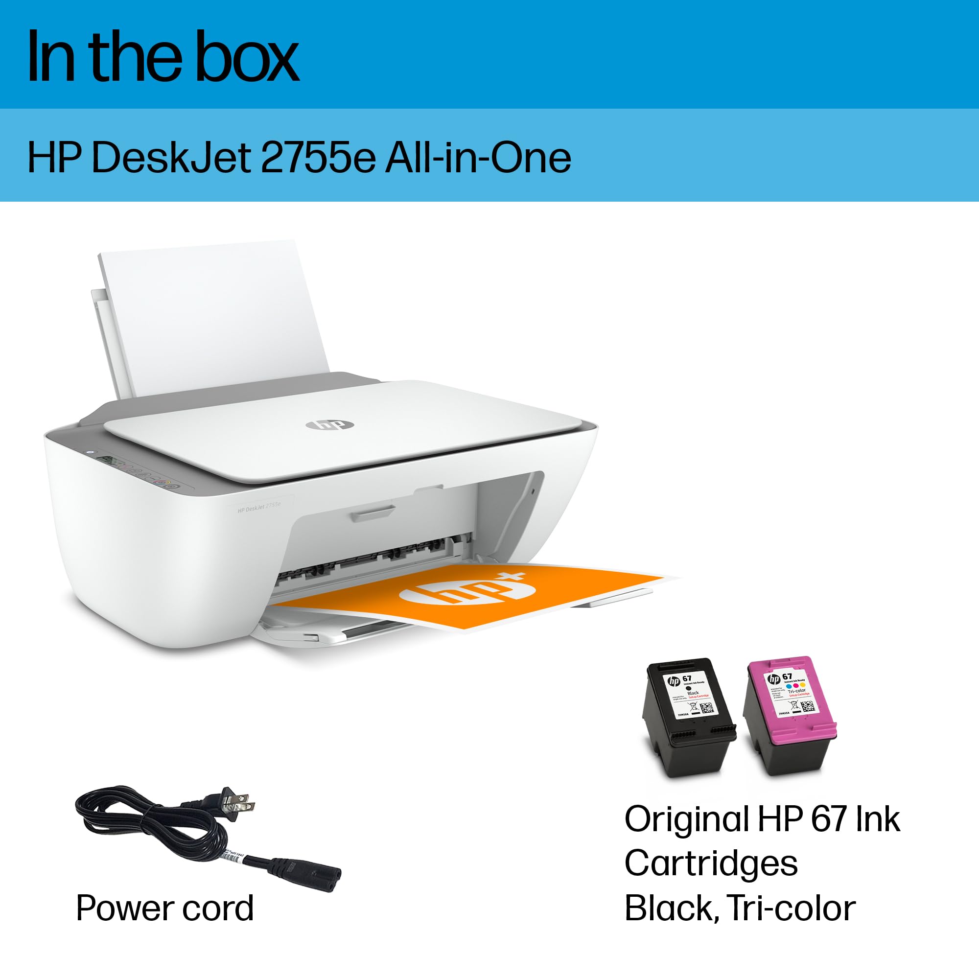 HP DeskJet 2755e Wireless Color inkjet-printer, Print, scan, copy, Easy setup, Mobile printing, Best-for home, Instant Ink with HP+,white