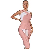 Unique Women Summer Sexy Casual Formal Dress Pink V-Neck Ruffle Bodycon Party Club Evening Wedding Guest Dress