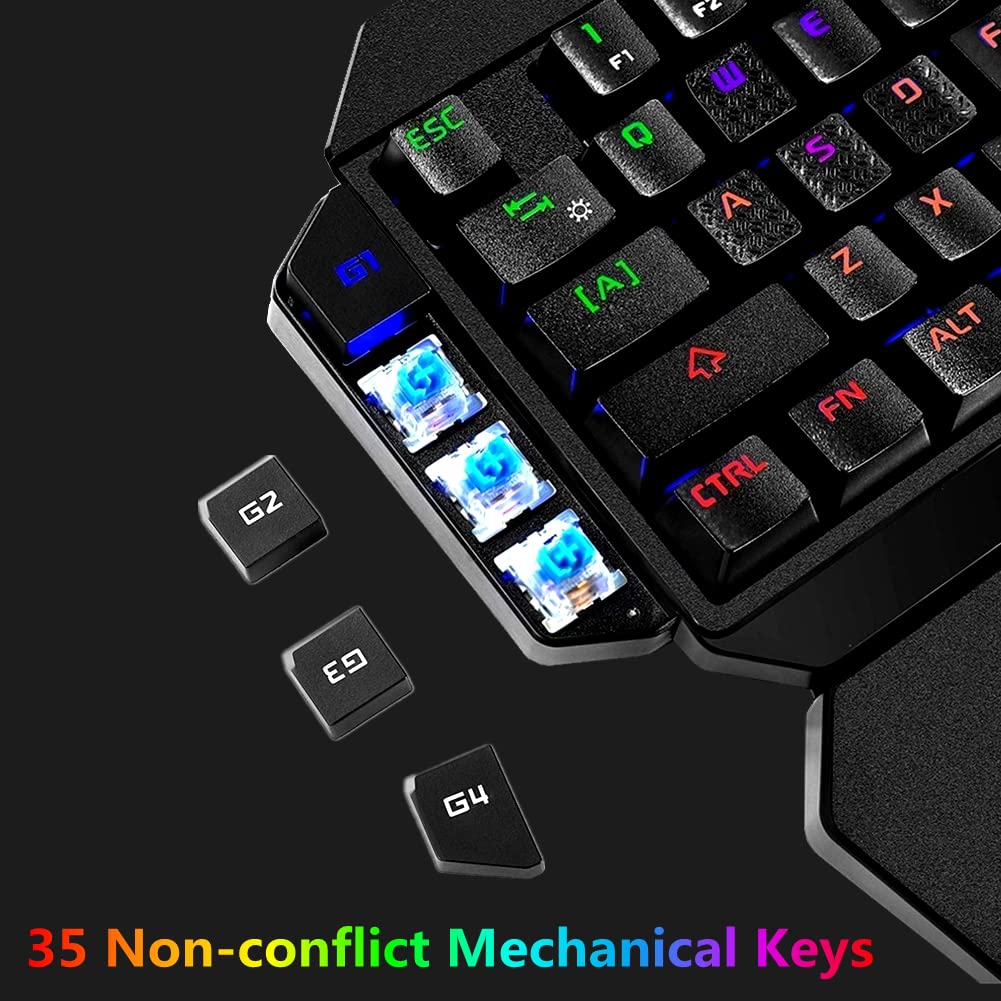 35 Keys Single One Hand USB Wired RGB LED Backlight Gaming Keyboard for PUBG PC 