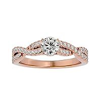 Certified 14K Gold Ring in Round Cut Moissanite Diamond (0.59 ct) Round Cut Natural Diamond (0.42 ct) With White/Yellow/Rose Gold Engagement Ring For Women