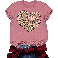 Women Valentine's Day Shirts Love Heart Printed T-Shirts Short Sleeve Casual Graphic Tee Tops