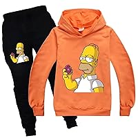 Little Boys Girls The Simpsons Hooded Tracksuit Pullover Sweat Suit,Graphic Hoodies+Jogging Pants Set for Kids/Teens