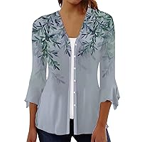 Summer Tops for Women 2023, Women's Button Down Cardigan Three-Quarter Sleeve Printed Shirt Casual Blouses Tops