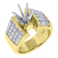 18k Yellow Gold Princess Diamond Engagement Ring Semi Mount 1.88 Carats