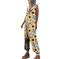 Jumpers for Women Casual Sleeveless Rompers Hooded with Button Up Drop Crotch Tapered Leg Hoodie Overall Pants