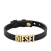 Diesel All-Gender Stainless Steel and Leather Bracelet