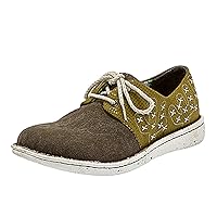 Justin Boots Womens Cac-Tie Lace Up Flats Casual - Brown, Green