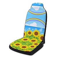 Rainbow and Sunflowers Printed Car Seat Covers Universal Auto Front Seats Protector with Pockets Fits for Most Cars