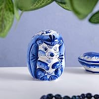 Traditional Gzhel Porcelain Hedgehog Figurine, Hand-Painted Blue & White Decor, 3.5