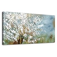 Abstract Flowers Canvas Wall Art for Bedroom Wall Decor White Blossom Wall Picture Contemporary Wall Canvas Modern Canvas Print Living Room Office Home Decoration Framed Ready to Hang 24