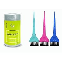Colortrak Hair Color Remover Wipes (100 Wipes) and 3 Piece Wide Hair Color Brush Set - Precise Hair Dye and Bleach Application & Moist, Non-Irritating Towelettes Formulated with Aloe