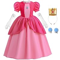 Princess Peach Costume for Girls Kids Toddler Princess Peach Dress Halloween Cosplay Birthday Party Pink Outfits