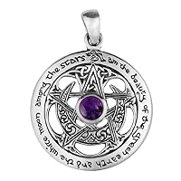 Sterling Silver Cut Out Moon Goddess Pentacle Pendant with Natural Amethyst