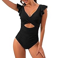One Piece Swimsuit for Women Tummy Control Monokini Bathing Suit Sexy Cut Out Ruched Floral Print Slimming Swimwear