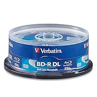 Verbatim BD-R 50GB 8X Blu-ray Recordable Media Disc Double Layer- 25 Pack Spindle - 98356, White