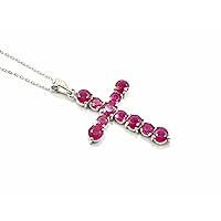 July Birthstone Natural 5 MM Round Ruby Holy Cross Pendant Necklace 925 Sterling Silver Ruby Jewelry Love And Friendship Gift For Girlfriend (PD-8443)