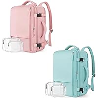 Reliable Travel Backpack for Women(Pink + Blue Green), Carry-ons Backpack Personal Item Size, Waterproof College Backpack, Business Work Hiking Casual Daypack Bag, Fits 17.3