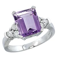 10K Yellow Gold Natural Amethyst Ring Octagon 9x7mm Diamond Accent, Sizes 5-10