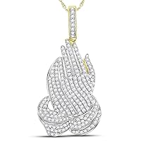 The Diamond Deal 10kt Yellow Gold Mens Round Diamond Praying Hands Charm Pendant 1-5/8 Cttw