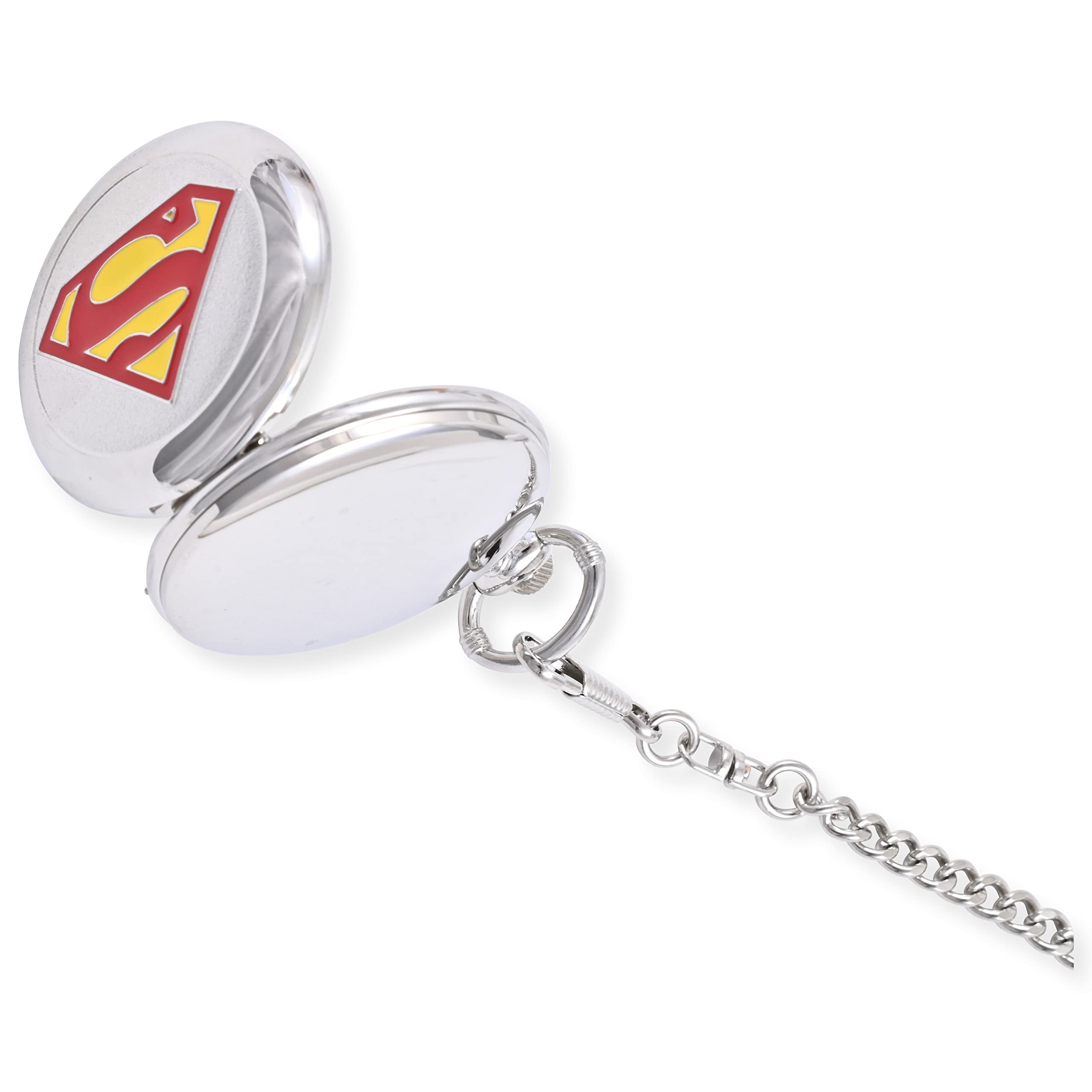 Accutime Superman Shield Analog Pocket Watch for Men - Silver Color On Cover, Pocket Watch, Male, Analog Watch (Model: SUP3073AZ)